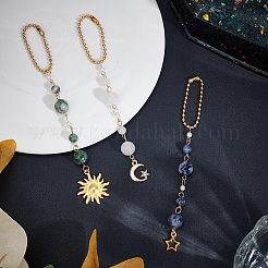 Décorations de pendentif en alliage soleil lune étoile et pierres précieuses naturelles&nbsp;HJEW-DR00025