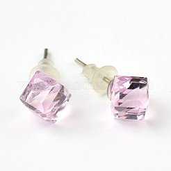 光沢のあるガラスラインストーンスタッドピアス  プラチナ真鍮耳スタッドコンポーネントと  ロザライン  9x7mm  ピン：0.7mm&nbsp;EJEW-F0039-01