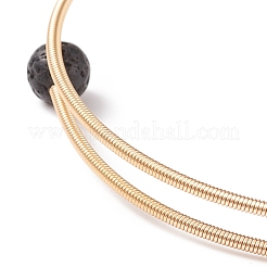 Bracciale rigido con perline rotonde in pietra lavica e perle naturali&nbsp;BJEW-JB08464-01
