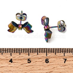 Pendientes de botón con lazo de acero inoxidable 304&nbsp;EJEW-Z136-01RC