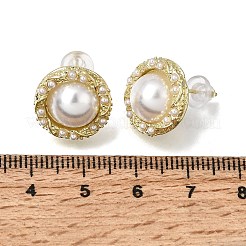 女性用合金スタッドピアス  ラウンド  プラスチックパール付き  ゴールドカラー  15mm&nbsp;AL-CBA1AA3-02B