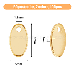100個2色304ステンレススチールチャーム  空白タグのスタンプ  オーバル  ゴールデン·ステンレス鋼色  9x5x1mm  穴：1.2mm  50個/カラー&nbsp;STAS-DC0015-78