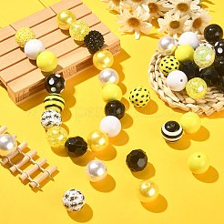 不透明アクリルビーズセット  蜂のテーマ  ラウンド  きいろ  18~20x18~19mm  穴：2~3mm&nbsp;MACR-CJC0001-13A-02