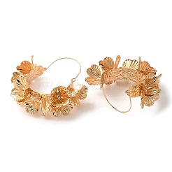 女性用合金フープピアス  真鍮パーツ  花  ゴールドカラー  64x60.5mm&nbsp;EJEW-G404-02G