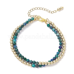 Двухслойные браслеты из натурального хризоколла и лазурита с круглыми бусинами для женщин BJEW-JB12095-02