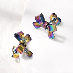 Pendientes de botón con lazo de acero inoxidable 304&nbsp;EJEW-Z136-01RC