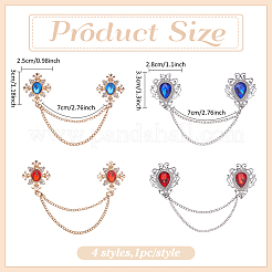 4 шт. 4 стиля броши-булавки для воротника из цинкового сплава со стразами&nbsp;JEWB-ME0001-06