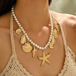 Богемное летнее пляжное ожерелье из цинкового сплава в форме морской звезды и ракушки&nbsp;WGA7543-04