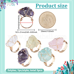 5 stücke 5 arten natürliche gelbe quarz & fluorit & rose quarz & amethyst & quarz kristall einstellbare finger ringe&nbsp;RJEW-FG0001-02
