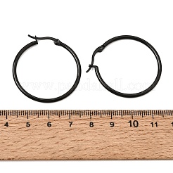 201 ステンレススチールフープピアス  304ステンレスピン付き  PVD真空メッキ  ブラック  34.5x33x2mm&nbsp;SA-CBA4A0D-16EB-B