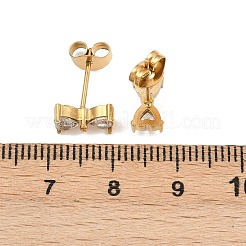 Серьги-гвоздики с бантом из нержавеющей стали 304 с прозрачным кубическим цирконием EJEW-G448-01G