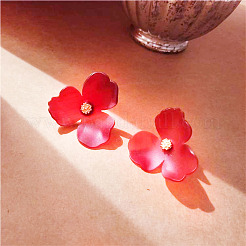 50枚の花びらスプレーペイントABSプラスチック模造パールビーズキャップ3個  花  ファイヤーブリック  35.5x38.5x12.5mm  穴：2.2mm&nbsp;MACR-DC0001-03