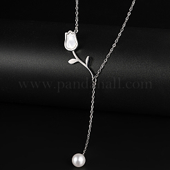Элегантные ожерелья из нержавеющей стали с цепочкой-тюльпаном и имитацией жемчуга для повседневной носки для женщин TI9112-2