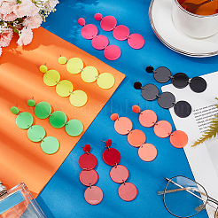 6 пара двухцветных плоских круглых акриловых сережек-гвоздиков со стальными железными штифтами для женщин EJEW-AN0004-13