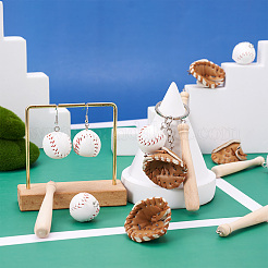 15本3スタイルpuレザー＆ツバキ科ウッド野球エクササイズペンダント  diyキーホルダー装飾アクセサリー  グローブ＆バット＆野球  ミックスカラー  5個/スタイル&nbsp;FIND-TA0001-65
