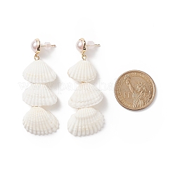 Natürliche spiralförmige Muschel- und Muschelperlen-Ohrstecker&nbsp;EJEW-TA00168