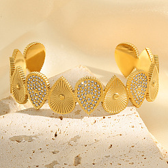 Bracelets manchettes en acier inoxydable 304 et strass en cristal&nbsp;WG37505-01