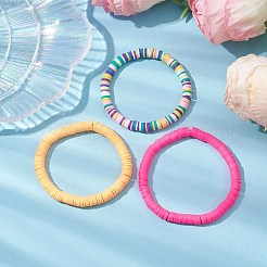 3個 3色ポリマー粘土ディスクビーズストレッチブレスレットセット  女性用スタッカブルブレスレット  ミックスカラー  内径：2-1/2インチ（6.2cm）  6mm  1pc /カラー&nbsp;BJEW-JB10439-01