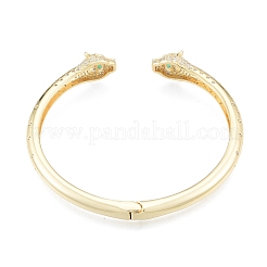 Bracelets de manchette ouverts en léopard avec oxyde de zirconium vert&nbsp;BJEW-G651-02G