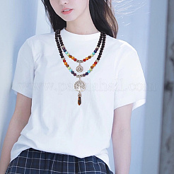 Ожерелье с подвеской из натурального желтого тигрового глаза NJEW-AB00016-02