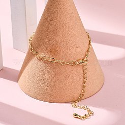 女性用ラックメッキ真鍮カーブチェーンブレスレット  カドミウムフリー＆鉛フリー  901ステンレススチール留め具  18KGP本金メッキ  5-7/8x1/8インチ（15x0.3cm）&nbsp;BJEW-G735-16G