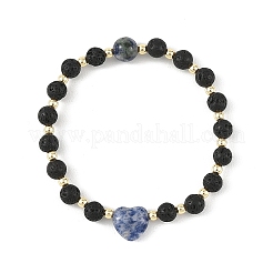 Pulseras elásticas con cuentas de piedras preciosas naturales mixtas y hematita sintética no magnética.&nbsp;BJEW-JB14008
