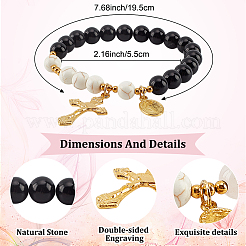 Эластичный браслет из натурального безглазого обсидиана и синтетической бирюзы с круглыми бусинами BJEW-PH01531-03