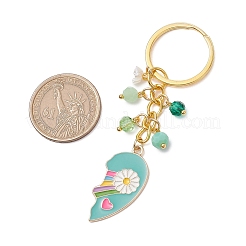 合金エナメルチャームキーホルダー2個  鉄のスプリットキーリング付き  バレンタインデーのハートの虹の花  ゴールドカラー  86mm  2個/セット&nbsp;KEYC-JKC01093