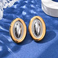 Двухцветные овальные серьги-гвоздики из нержавеющей стали 304 для женщин&nbsp;LS-EJEW-A136-01A-GP