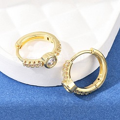 Плоские круглые серьги-кольца из латуни с микропаве из прозрачных кубических цирконий&nbsp;EJEW-D348-28G