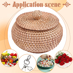 Scatola portaoggetti rotonda in rattan intrecciato con coperchio&nbsp;AJEW-WH0609-889