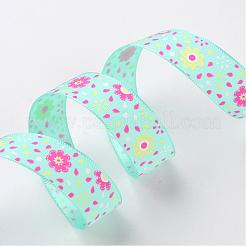 Motif de fleur polyester imprimé ruban gros-grain&nbsp;SRIB-K007-16mm-314