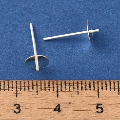 真鍮スタッドイヤリングを見つける  鉛フリー＆カドミウムフリー  ラウンド  925銀メッキ  14x6mm  ピン：12x1mm＆1mm&nbsp;KK-K383-02D-S