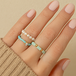 3 комплект из 3-х цветных акриловых и пластиковых перстней с жемчугом RJEW-GO0001-03