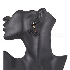 Тематика хэллоуина летучая мышь ручной работы стеклянные бусины серьги с застежкой-молнией EJEW-MZ00475