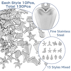130 шт. 13 стиля подвески из нержавеющей стали 304 в виде сердца STAS-FH0001-92