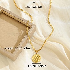 女性用、304ステンレススチール製エンボス加工フラワーペンダントネックレス  ゴールドカラー  15.75インチ（40cm）&nbsp;WG4082C-01