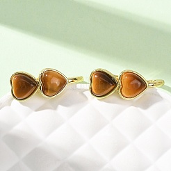Boucles d'oreilles puces en œil de tigre naturel en forme de cœur pour la Saint-Valentin&nbsp;EJEW-T053-01G-11