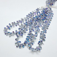 電気メッキガラスビーズセット  半分虹メッキ  多面カット  ティアドロップ  ラベンダー  12x6mm  穴：1mm&nbsp;EGLA-A001-6x12mm-H04