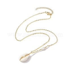 Ожерелье с подвеской из натуральной ракушки и латунными цепочками&nbsp;NJEW-JN04472