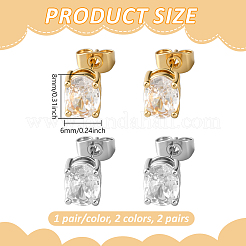 2 пара серег-гвоздиков из латуни двух цветов с микропаве из прозрачных кубических цирконий&nbsp;EJEW-GO0003-27