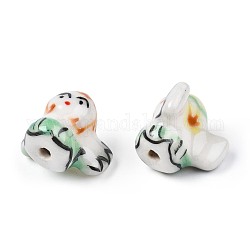 Handmade Porcelain Beads, Famille Rose Style, Angel, Medium Sea Green, 15~16x15.5~17x11.5~12mm, Hole: 2mm