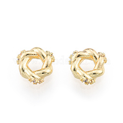 Perline in ottone, con rhinestone di cristallo, anello ritorto, nichel libero, vero placcato oro 18k, 8.5x8.5x2.5mm, Foro: 3 mm