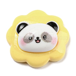 Jolis cabochons en résine opaques animaux, cabochons panda dessin animé, jaune, 21x23x9.5mm