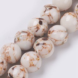 Chapelets de perles de coquillage de mer et turquoise synthétique, ronde, vieille dentelle, 8~9mm, Trou: 1.2mm, Environ 49~50 pcs/chapelet, 15.3~15.7 pouce (39~40 cm)