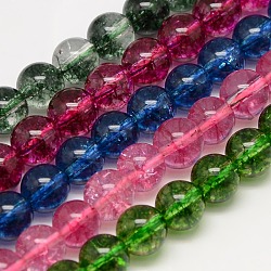 Chapelets de perles en quartz naturel craquelé, ronde, teints et chauffée, couleur mixte, 6mm, Trou: 1mm, Environ 32 pcs/chapelet, 7 pouce