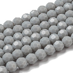 Supports de perles de verre opaques, facetté (32 facettes), ronde, grises , 6mm, Trou: 1mm, Environ 98 pcs/chapelet, 20.47'' (52 cm)