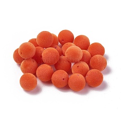 Flockige Acrylperlen, Runde, orange rot, 11~12 mm, Bohrung: 2.2 mm