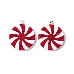 Opaque Acrylic Pendants, with Platinum Tone Iron Loops, Lollipop, Red, 34.5x30x3.7mm, Hole: 1.8mm
