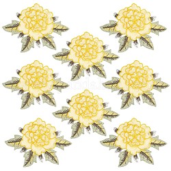 GORGECRAFT 8PCS Peony Shape Embroidery Patch Iron Sew on Floral Patches Fabric Stickers for Clothing Water Soluble Multi-Layer Appliques for Garment Decoration Handmade DIY Material Yellow